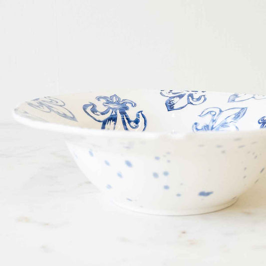 Bowl - Watercolor Fleur De Lis Serving Bowl White/Blue/Light Blue    12x12x3.5