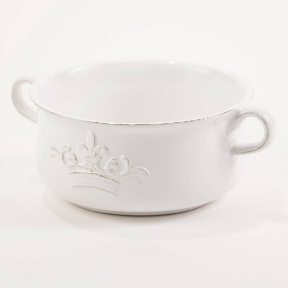 Bowl - Crown Double Handle Bowl White 7x2.75x5.5