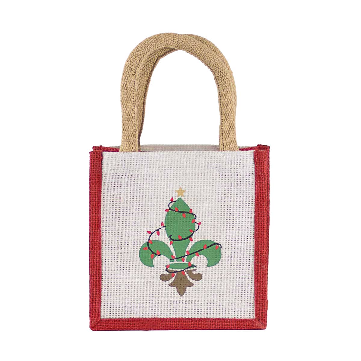Tote Bag - Christmas Fleur de Lis Petite Gift Tote White/Red/Multi 7x7x5