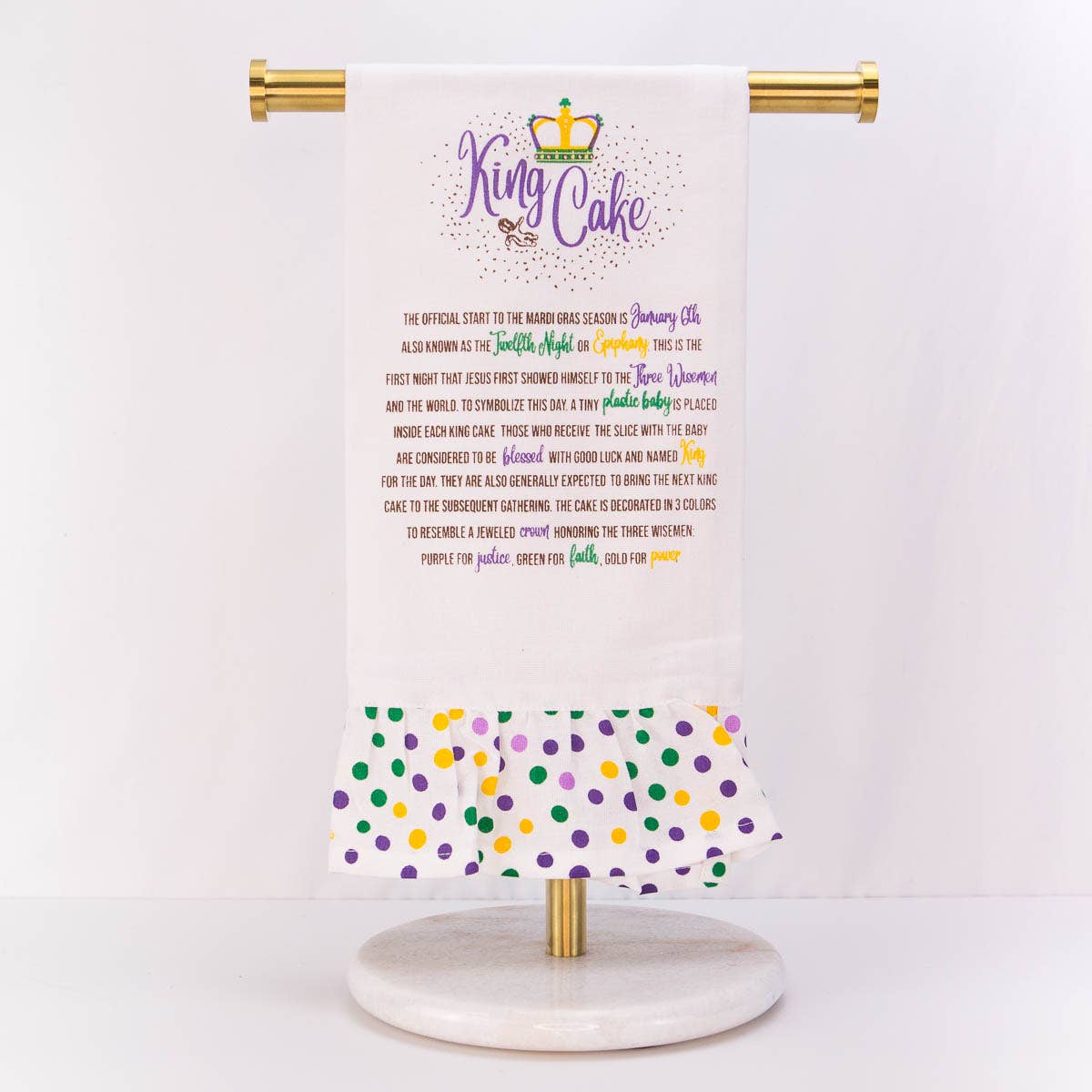 Towel - Story of the King Cake Ruffle Hand Towel White/Multi 20x28