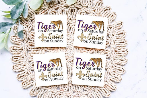 Coaster - Ceramic-Tiger on Saturday Saint on Sunday Square 4"