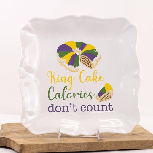 Platter - King Cake Square Platter White/Multi 11.5x11.5