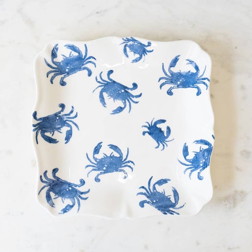 Platter - Watercolor Crab Serving Platter White-Blue 11-5x11-5x1