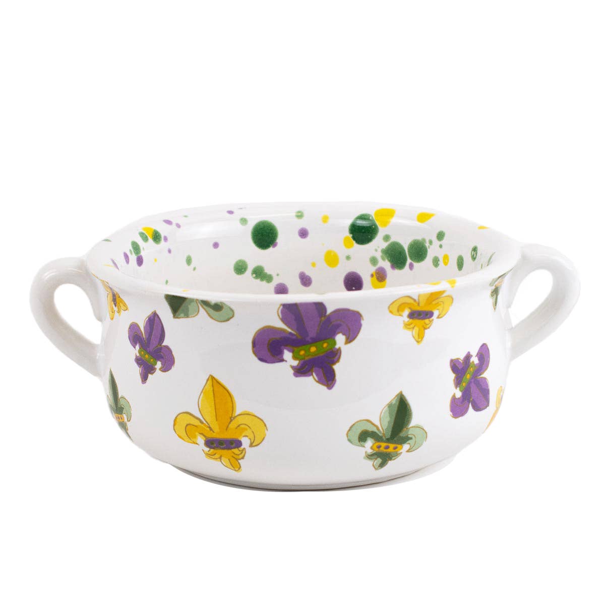 Bowl - Orleans Double Handle Bowl White/Multi 7x2.75x5.5