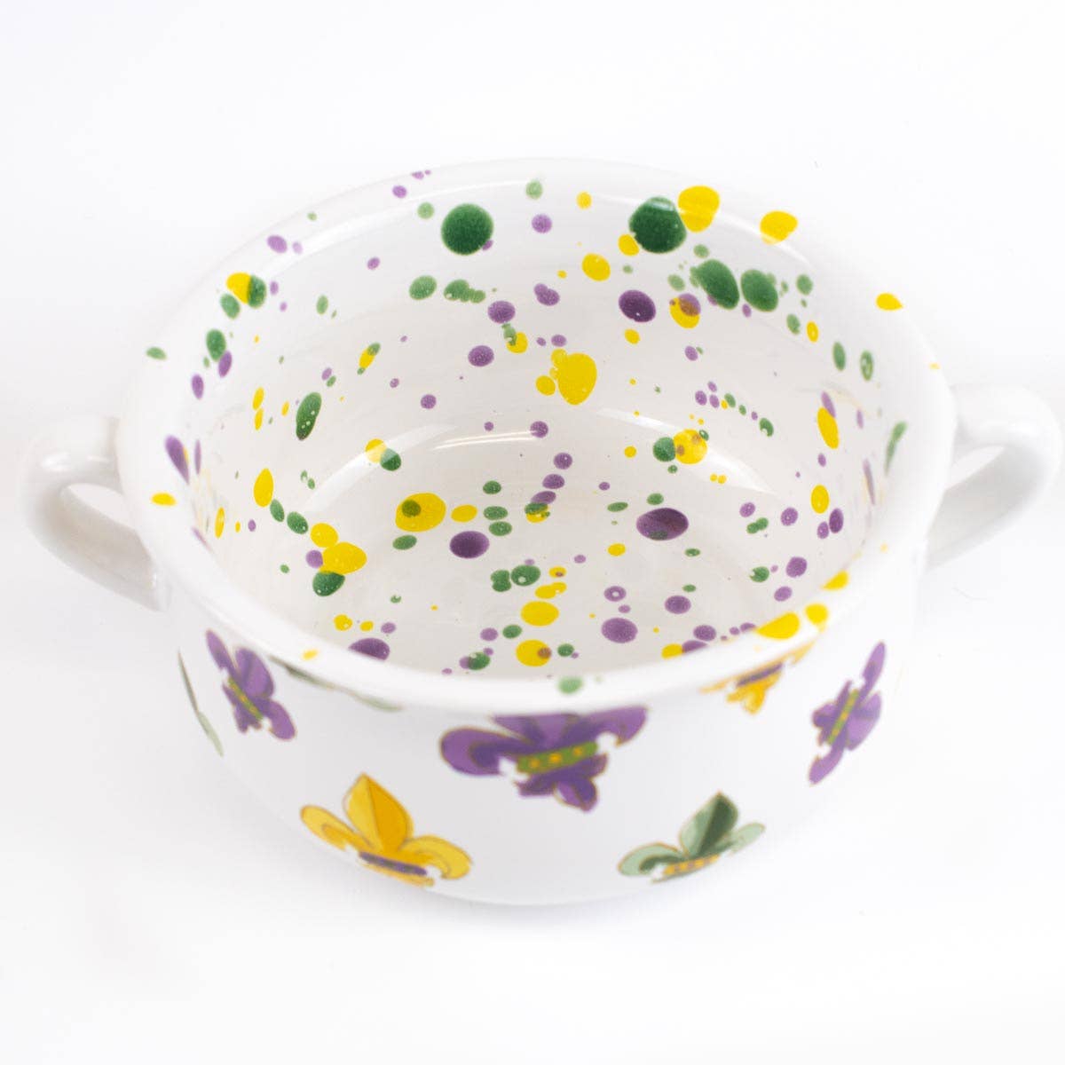 Bowl - Orleans Double Handle Bowl White/Multi 7x2.75x5.5
