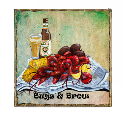 Crawfish Bugs and Brew Canvas Magnet