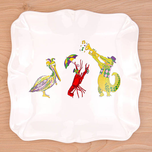 Platter - Mardi Gras Band Square Platter   White/Purple/Green/Yellow   11.5x11.5