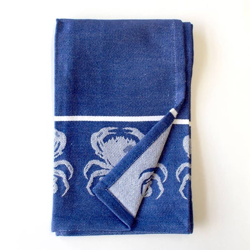 Towel - Crab Border Jacquard Hand Towel Navy-White 20x28