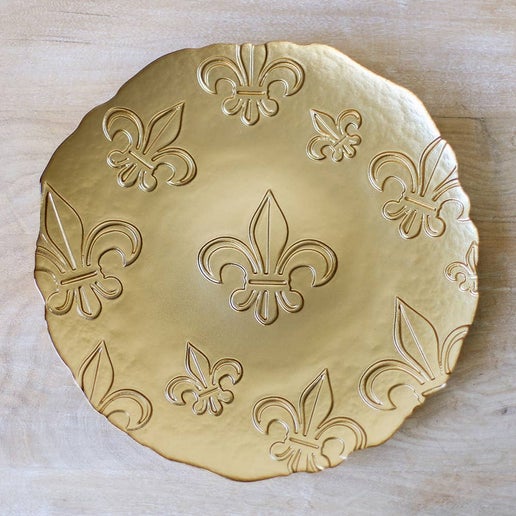 Platter - Fleur De Lis Glass Platter Gold 13.75x1x13.5