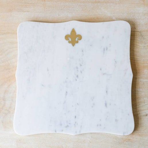 Platter - Fleur De Lis Marble Serving Board White Brass 12x12