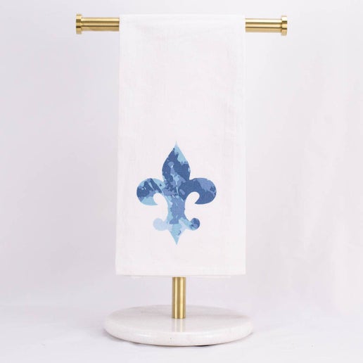 Towel - Fleur De Lis Silhouette Hand Towel White-Blue 20x28