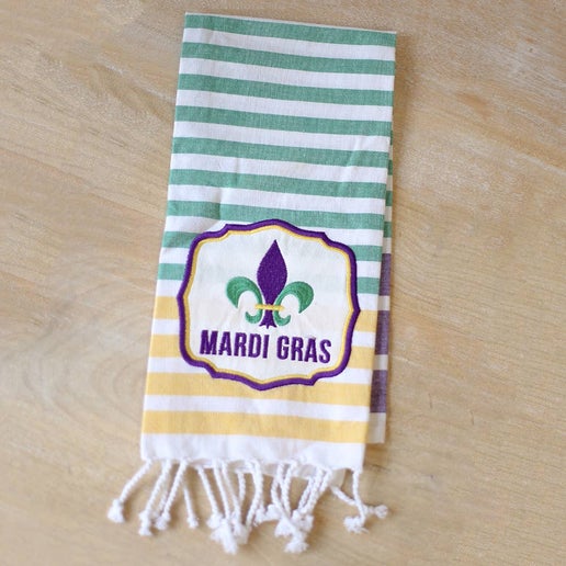 Towel - Fleur Stripe Hand Towel Purple/Green/Gold Mardi Gras 20x28