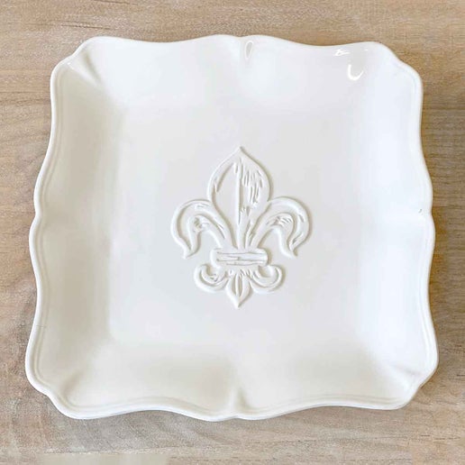 Platter - Fleur de Lis Embossed Platter White 11.5x11.5