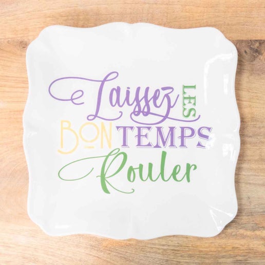 Platter - Laissez Les Bon Temps Platter White-Purple Green Gold 11.5x11.5