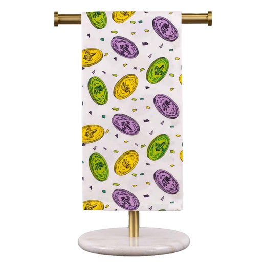 Towel - Mardi Gras Doubloons Hand Towel White-Multi 20x28
