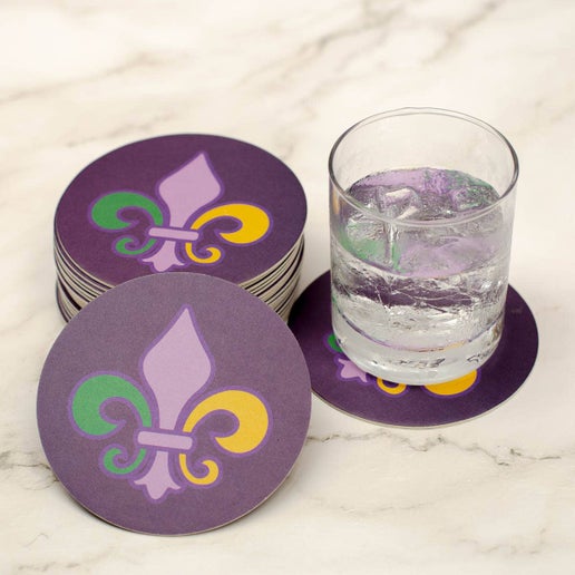 Coaster - Paper Coasters Mardi Gras Fleur de Lis Purple-Green-Gold 4x4