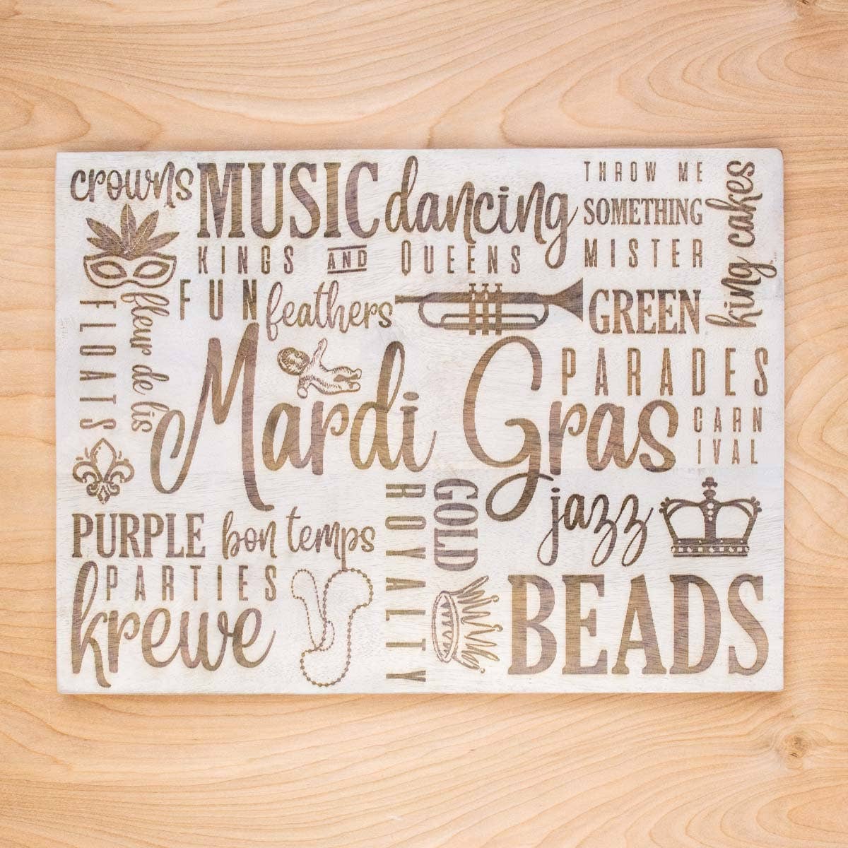 Mardi Gras Traditions Serving Board   Antique White   10.5x14