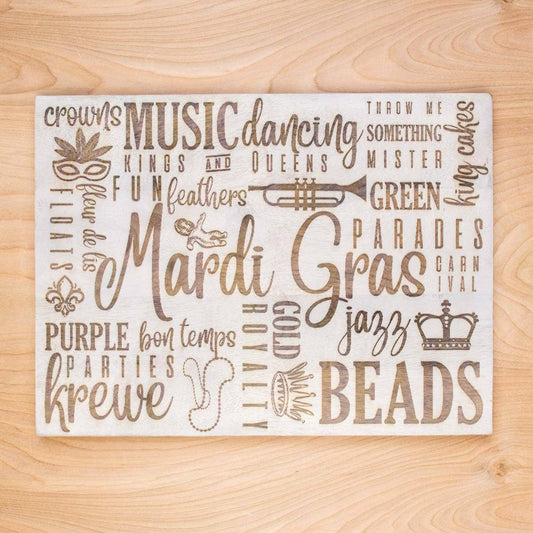Mardi Gras Traditions Serving Board   Antique White   10.5x14