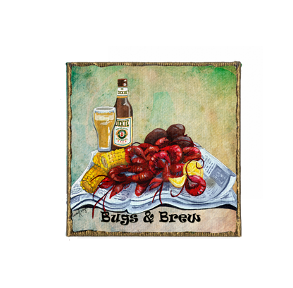 Crawfish Bugs and Brew Canvas Magnet